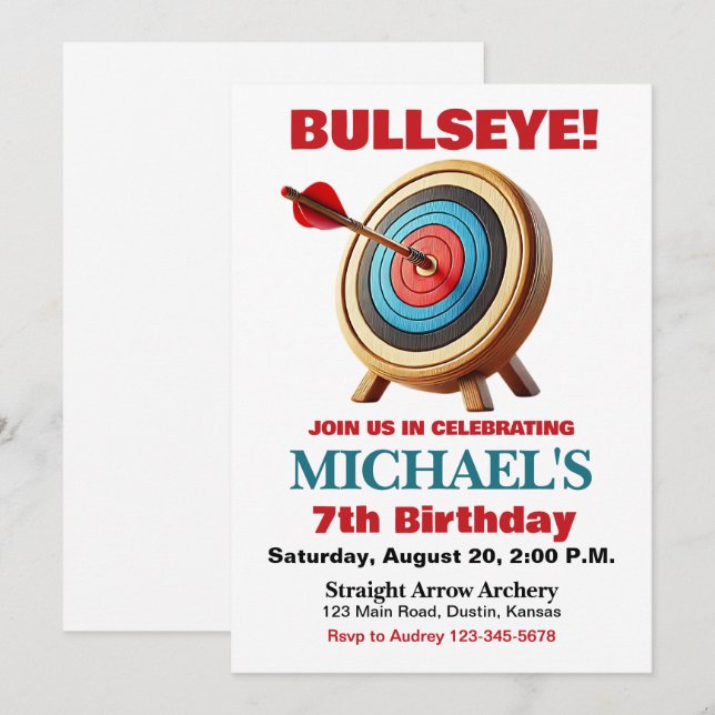 Bullseye Archery Birthday Party Einladung (Vorne/Hinten)