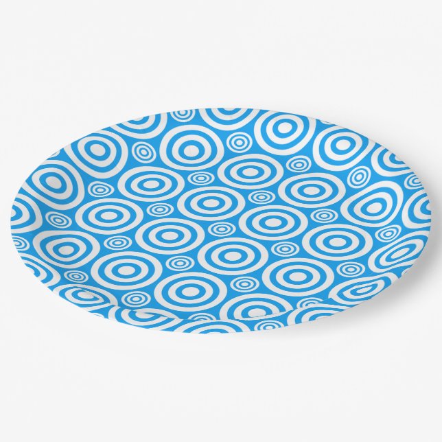 Bullseye-PAPER-TELLER-Lt Blau-Weiß Pappteller (Schrägansicht)