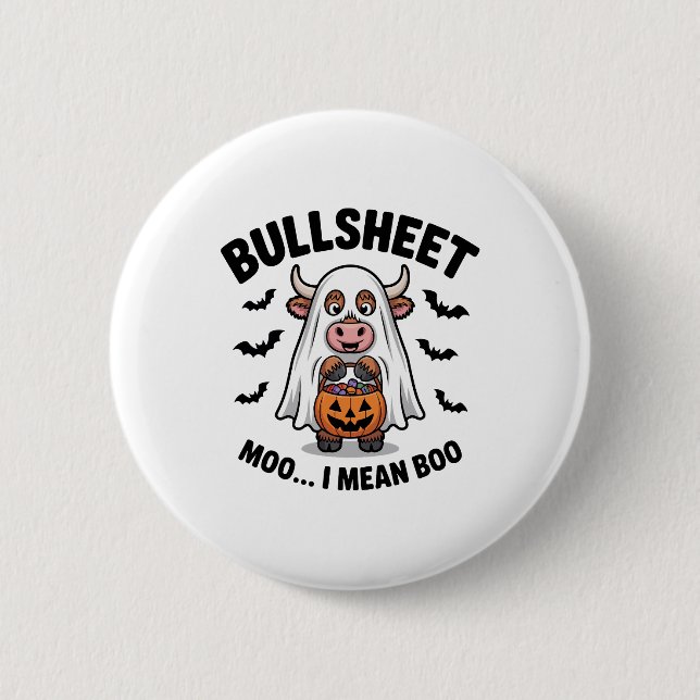 BULLSHEET Halloween Niedliche Kuh im Geist Button (Vorderseite)