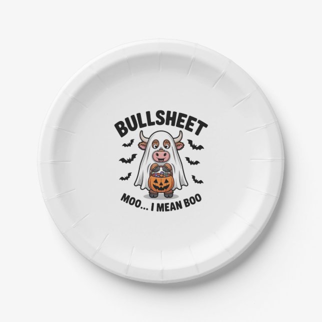 BULLSHEET Halloween Niedliche Kuh im Geist Pappteller (Vorderseite)