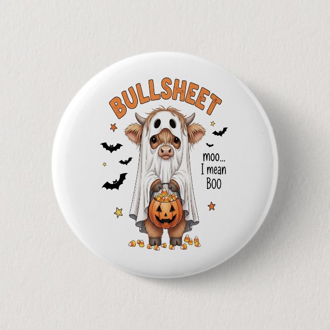 Bullsheet Highland Cow Funny Ghost Button (Vorderseite)