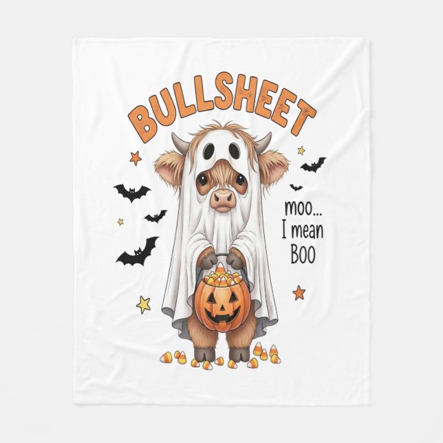 Bullsheet Highland Cow Funny Ghost Fleecedecke (Vorderseite)