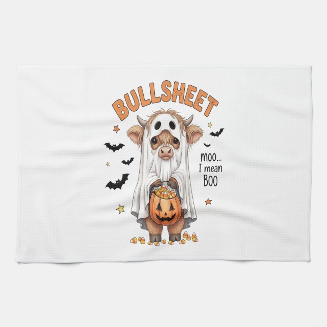 Bullsheet Highland Cow Funny Ghost Geschirrtuch (Horizontal)