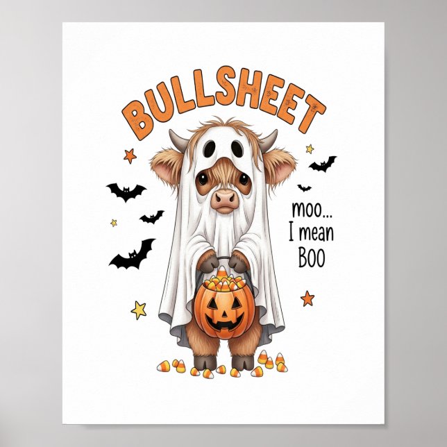 Bullsheet Highland Cow Funny Ghost Poster (Vorne)