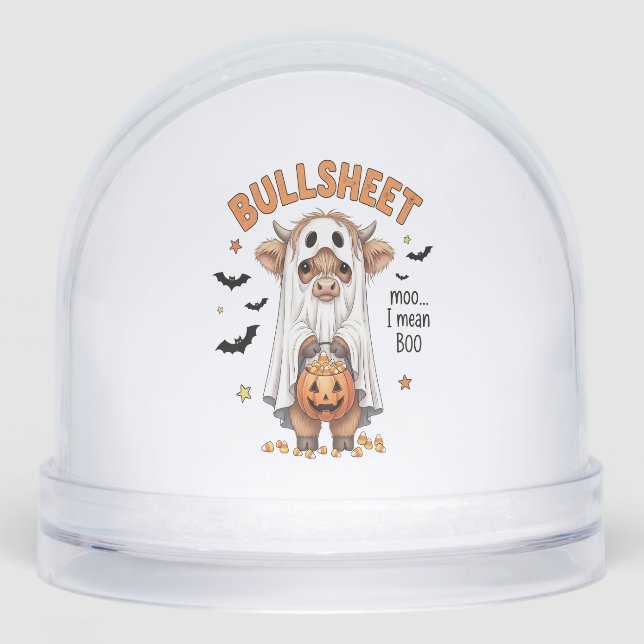 Bullsheet Highland Cow Funny Ghost Schneekugeln (Vorderseite)