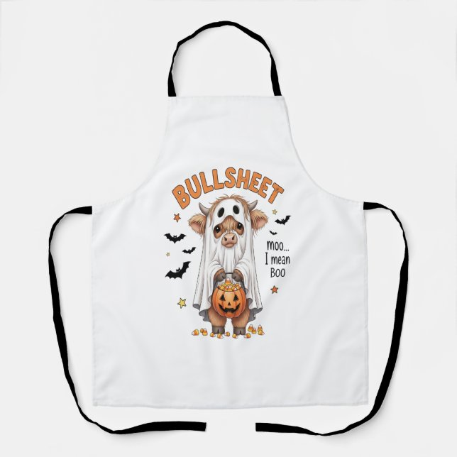 Bullsheet Highland Cow Funny Ghost Schürze (Vorderseite)
