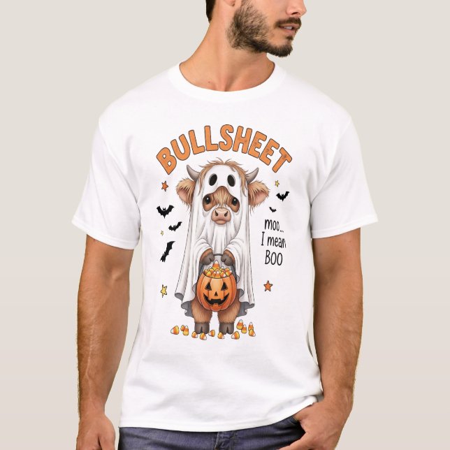 Bullsheet Highland Cow Funny Ghost T-Shirt (Vorderseite)