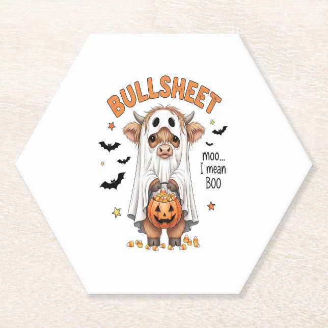 Bullsheet Highland Cow Funny Ghost Untersetzer (Vorderseite)