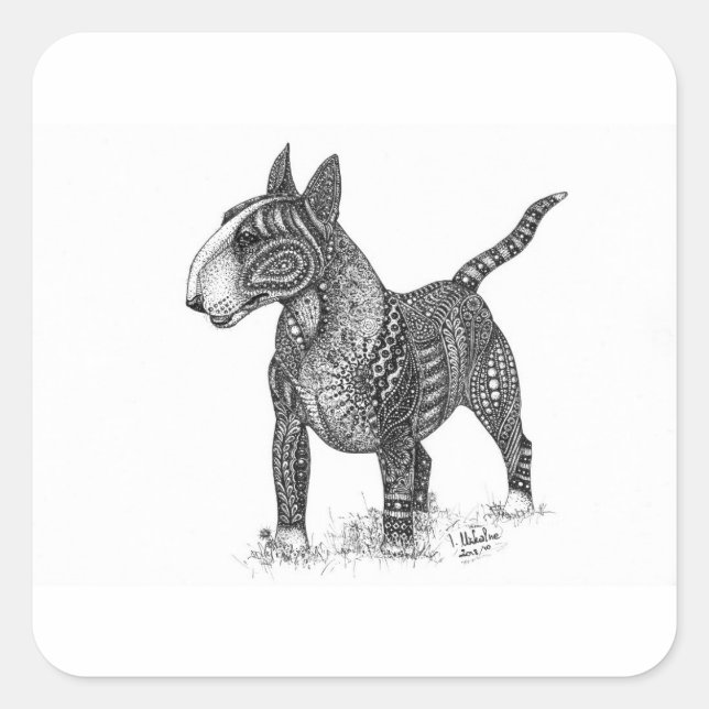 Bullterrier Quadratischer Aufkleber (Vorderseite)