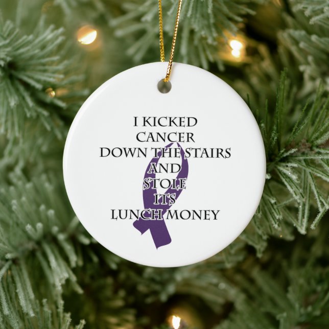 Bully Cancer (Lila Band) Keramik Ornament (Baum)
