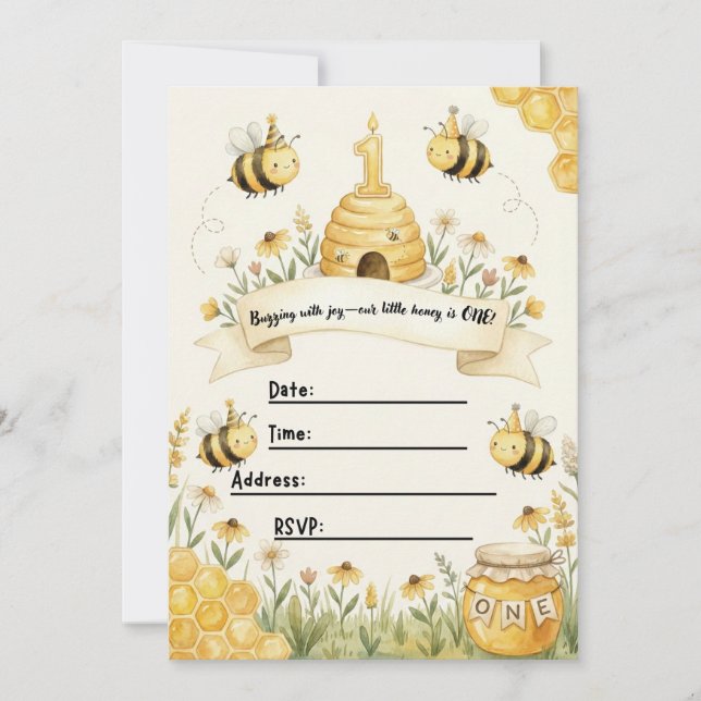Bumble Bee 1st Birthday Invitation  (Devant)