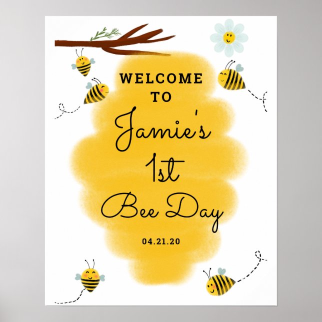 Bumble Bee 1st Birthday Party Affiche de bienvenue (Devant)