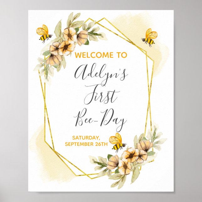 Bumble Bee 1st Birthday Party Affiche de bienvenue (Devant)