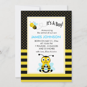 Bumble Bee Baby Boy Carte d'Anniversation de naiss