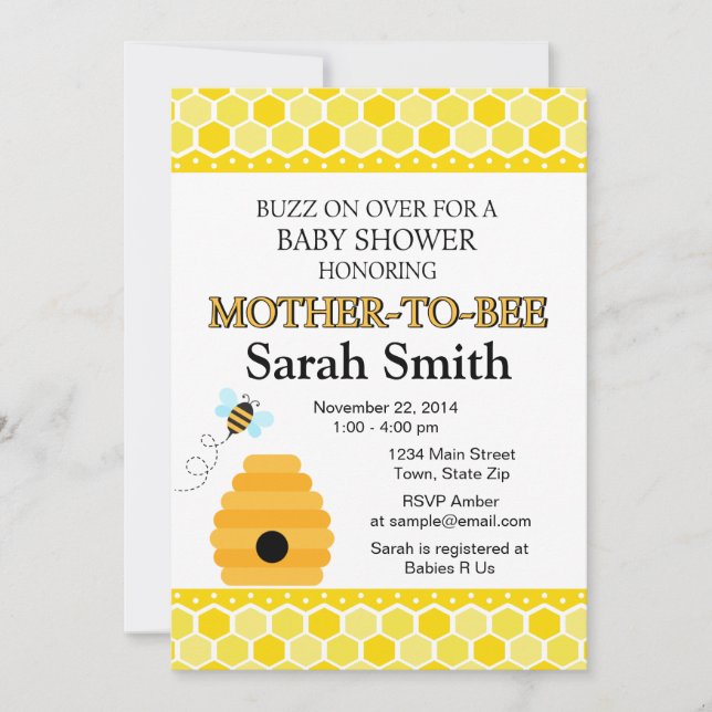 Bumble Bee Baby shower Invitation Miel Bee Invitat (Devant)