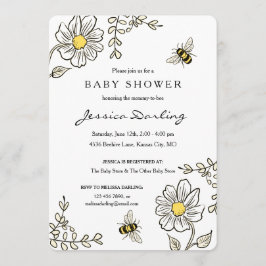 Bumble Bee Baby Shower Invitations | Floral jaune