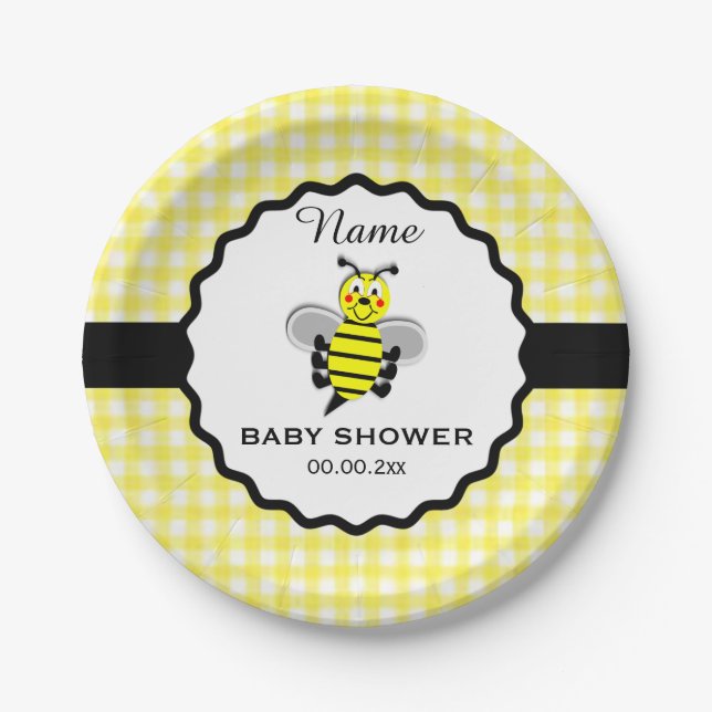 Bumble Bee Baby Shower Paper Plate Pappteller (Vorderseite)