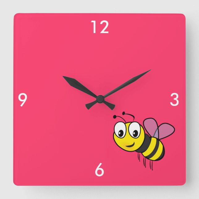 Bumble Bee, Buzz Quadratische Wanduhr (Vorderseite)