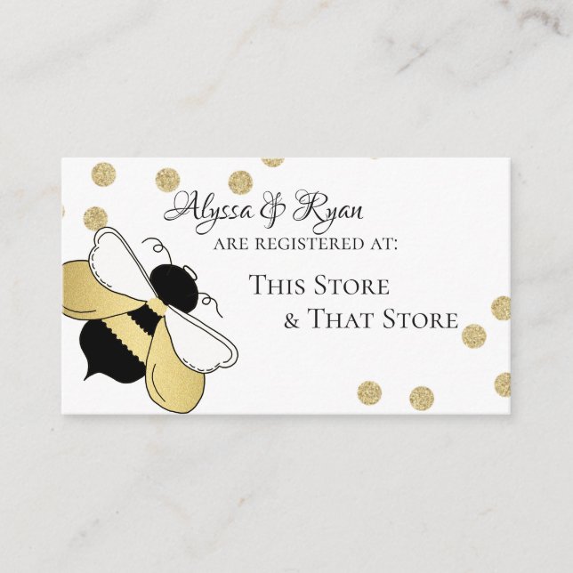 Bumble Bee Gold Confetti Babydusche Registrierung Begleitkarte (Vorderseite)