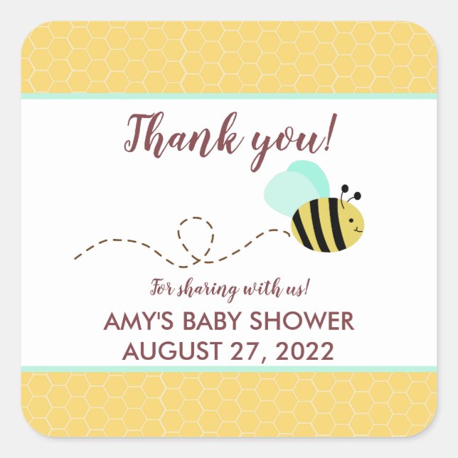 Bumble Bee Mint Green Baby Shower Favor Quadratischer Aufkleber (Vorderseite)