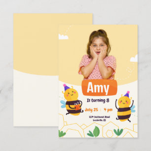 Bumble Bee Moderne Foto-Geburtstagsfeier Einladung