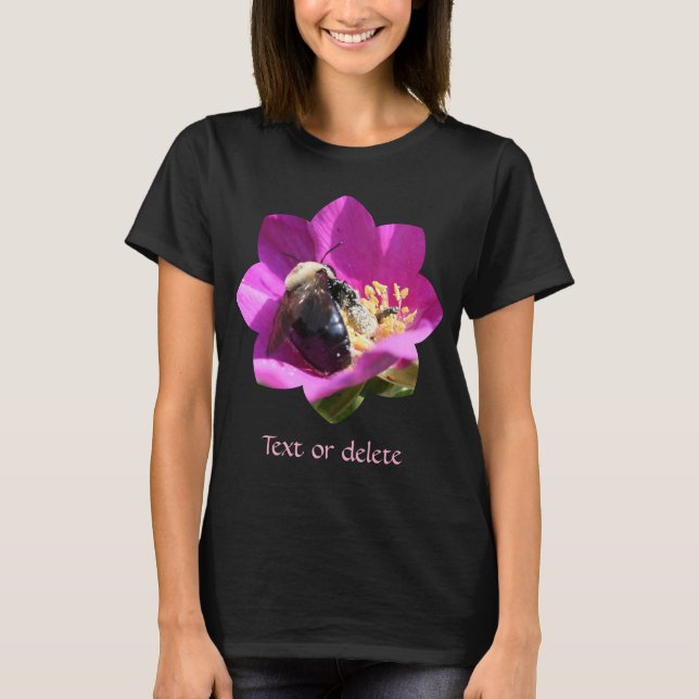 Bumble Bee On Pink Rose Nature Personalized T-Shirt (Vorderseite)