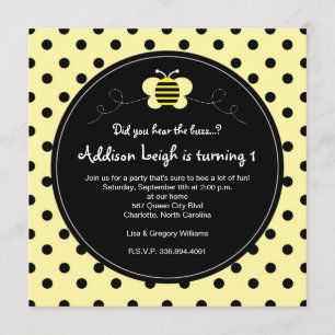 Bumble Bee Pois - Invitation d'anniversaire