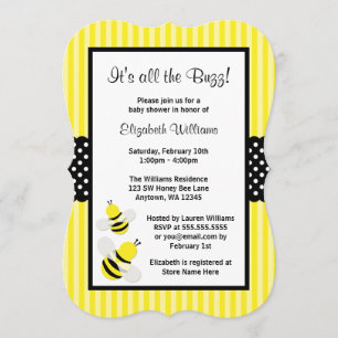 Bumble Bee Striped Dots Baby Shower Invitations