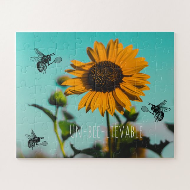 Bumble Bee Tennis Player With Text on Sunflower (Horizontal)