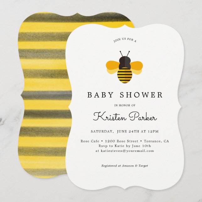 Bumble Bee Thème Baby shower Cartes d'invitation (Devant / Derrière)