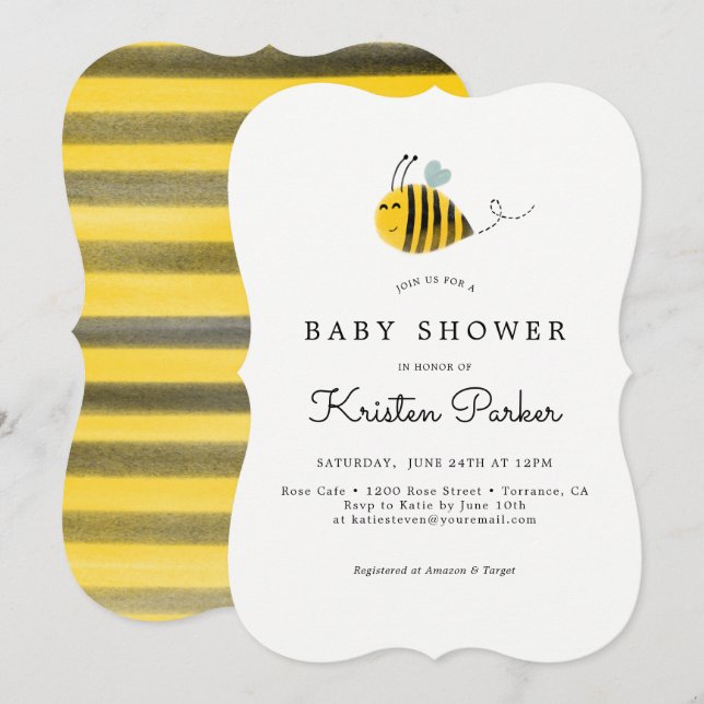 Bumble Bee Thème Baby shower Invitation Cartes (Devant / Derrière)