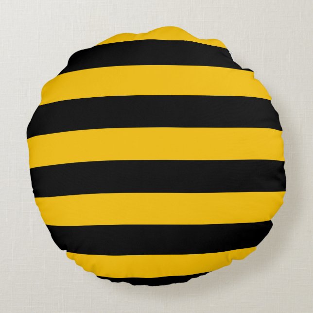 Bumble Bee Yellow Black Stripes Coussin Round (Dos)