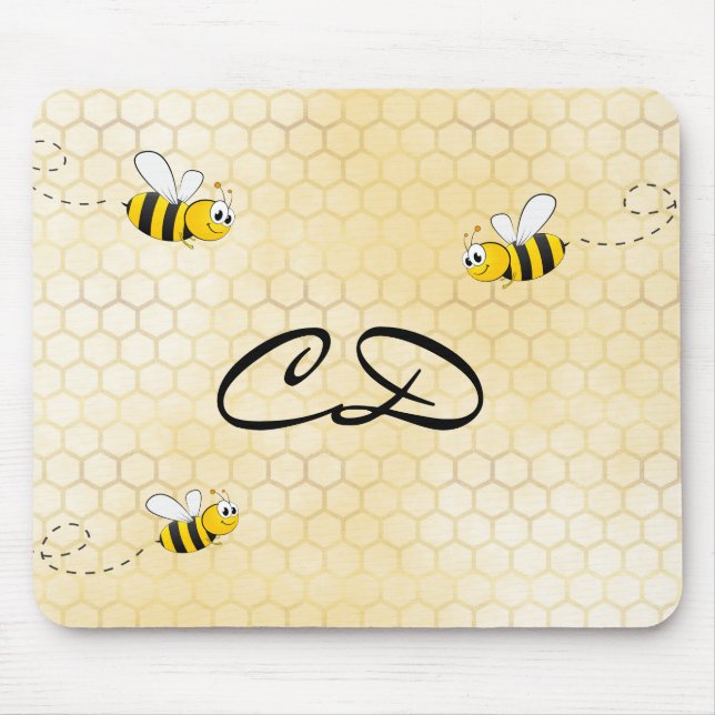 Bumble bees cute honeycomb fun humor monogram mousepad (Vorne)