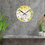 Bumble bees honey yellow florals family monogram  runde wanduhr<br><div class="desc">Cute bumble bees,  yellow florals,  and dripping honey from honeycomb. Personalize and add your name and the name of your summer vacation home,  cottage. Golden numbers.  This clock is also available in our store with golden numbers.</div>
