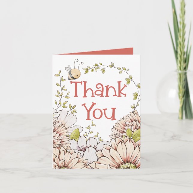 Bumblebee Florals Coral Baby shower Carte de remer (Devant)