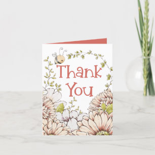 Bumblebee Florals Coral Baby shower Carte de remer