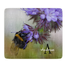 Bumblebee on a Blue Tansy Glass chopping board Schneidebrett
