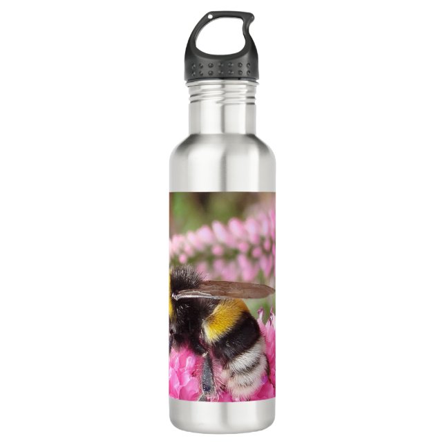 Bumblebee on Pink Flowers  Edelstahlflasche (Vorderseite)