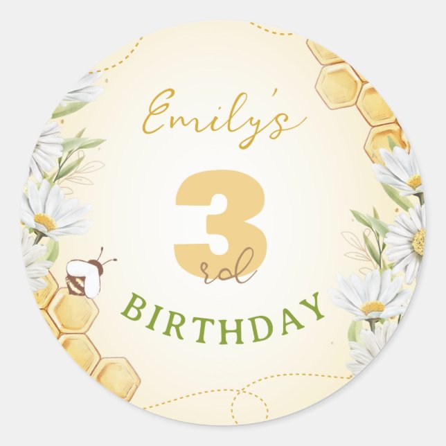 Bumblebee Yellow Children's Birthday Party Daisy Runder Aufkleber (Vorderseite)
