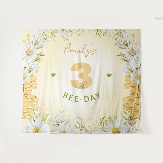 Bumblebee Yellow Kid's Girl's Birthday Party Honey Wandteppich (Vorderseite (Horizontal))