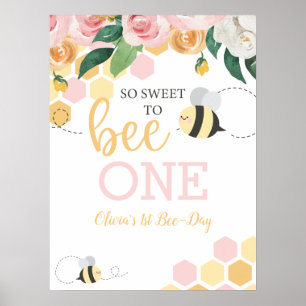 Bumblebee zum 1. Geburtstag pink floral Poster