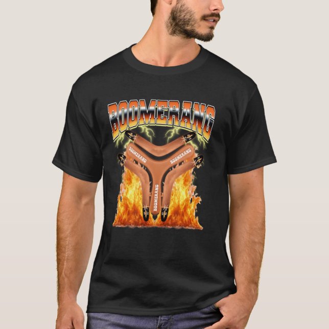 Bumerang werfen 90er Flammen T-Shirt (Vorderseite)
