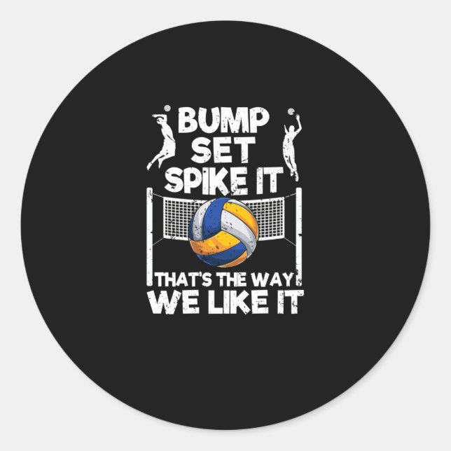 Bump Set Spike It Funny Volleyball Player Runder Aufkleber (Vorderseite)