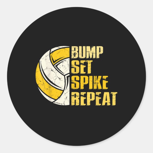 Bump Set Spike Wiederholen Volleyball Spaß Runder Aufkleber (Vorderseite)