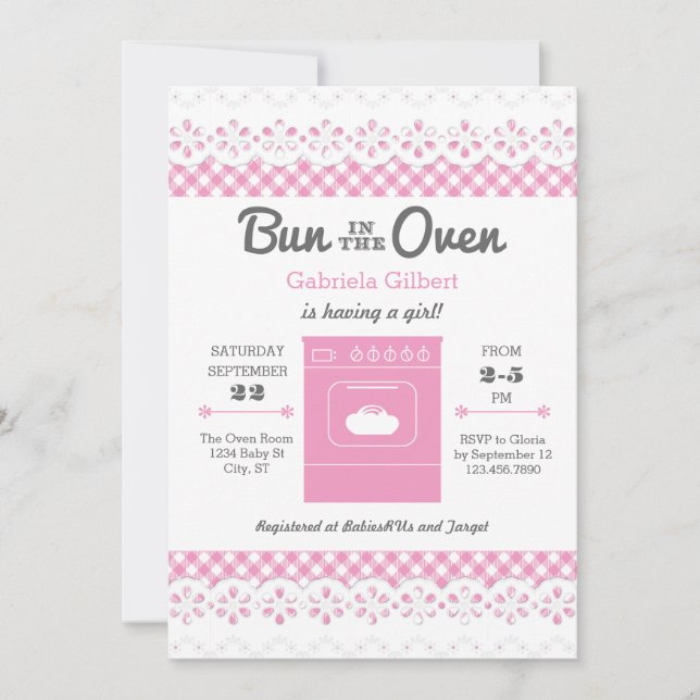 Bun Dans Le Four Girl Baby shower Invitation (Devant)
