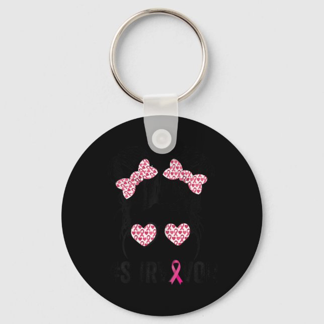 Bun Gles Wear Pink Survivor Breast Cancene Awarene Schlüsselanhänger (Vorderseite)