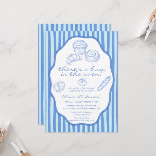 Bun im Ofen blaue Streifen Baby Shower Einladung