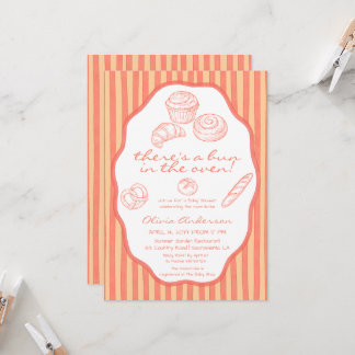Bun im Ofen rosa Nadelstreifen Baby Shower Einladung