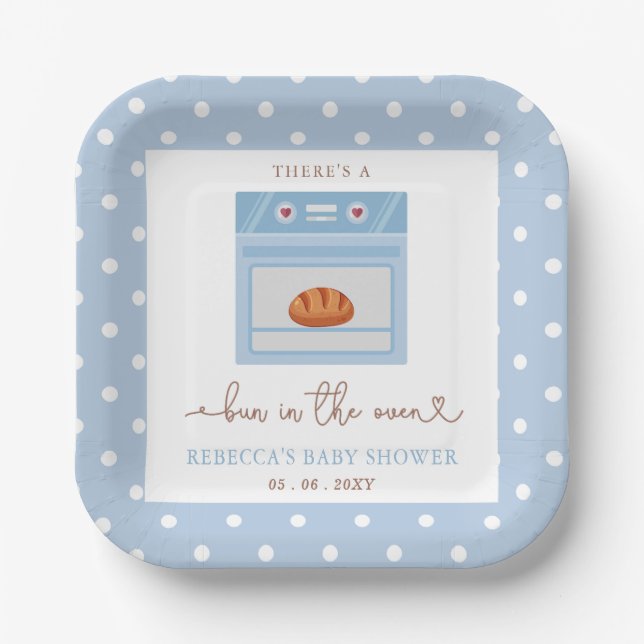 Bun in Oven Blue Baby Babydusche Pappteller (Vorderseite)