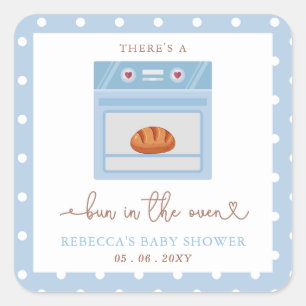 Bun in Oven Blue Baby Babydusche Quadratischer Aufkleber